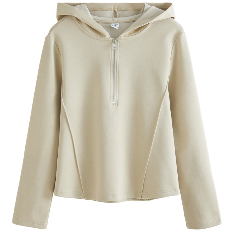 Women's Hooded Sweatshirt with Zipper and Standing Collar