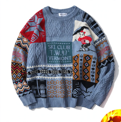 Quilted Knitted Pullover with Diamond Pattern