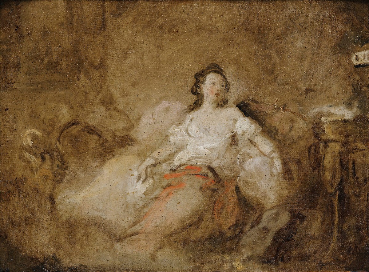 Young Lady Wearing A Negligée In An Interior