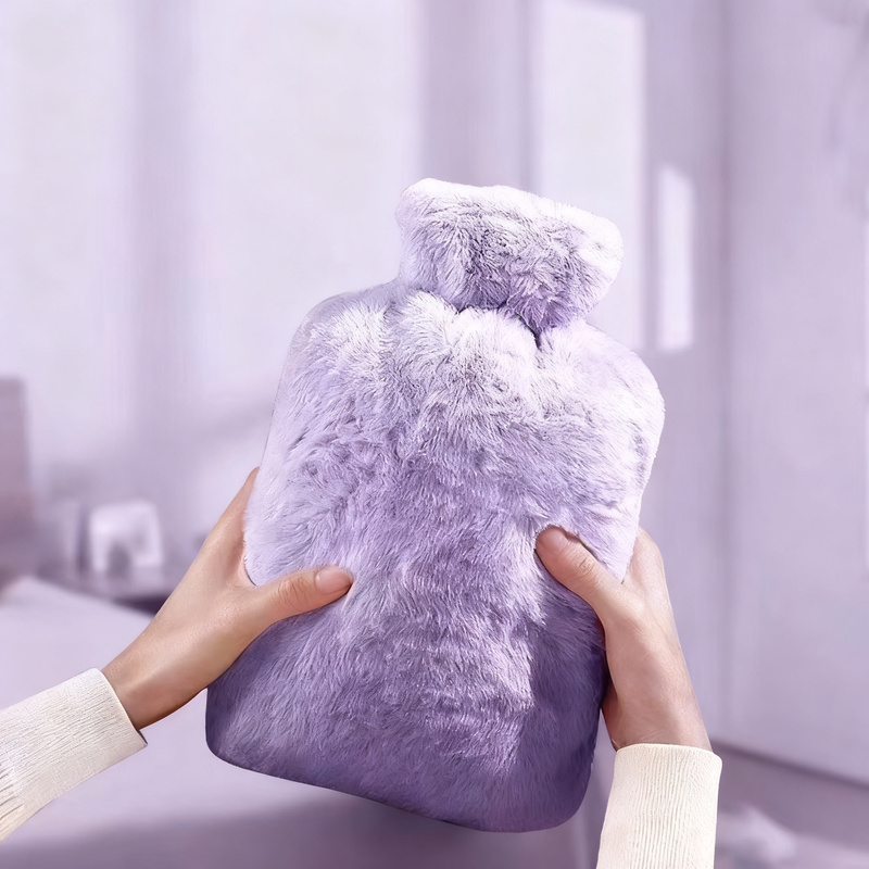 Hot water bottle with plush cover, 1000–2000 ml