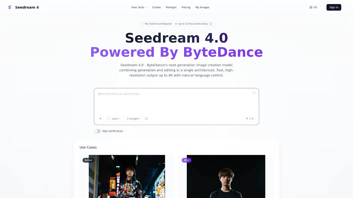 Captura de Seedream 4.0 - Free Advanced ByteDance's AI Image Editor