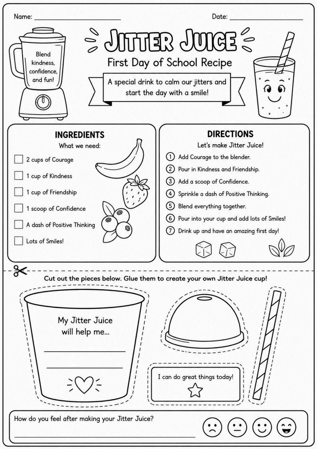 Jitter Juice First Day Recipe Activity