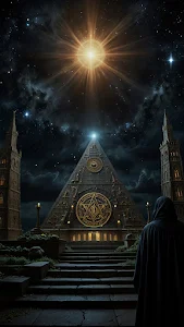 Esoteric Pyramid Temple Under Celestial Starburst