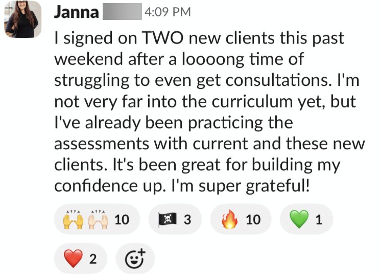 Slack post from an Active Life Professional