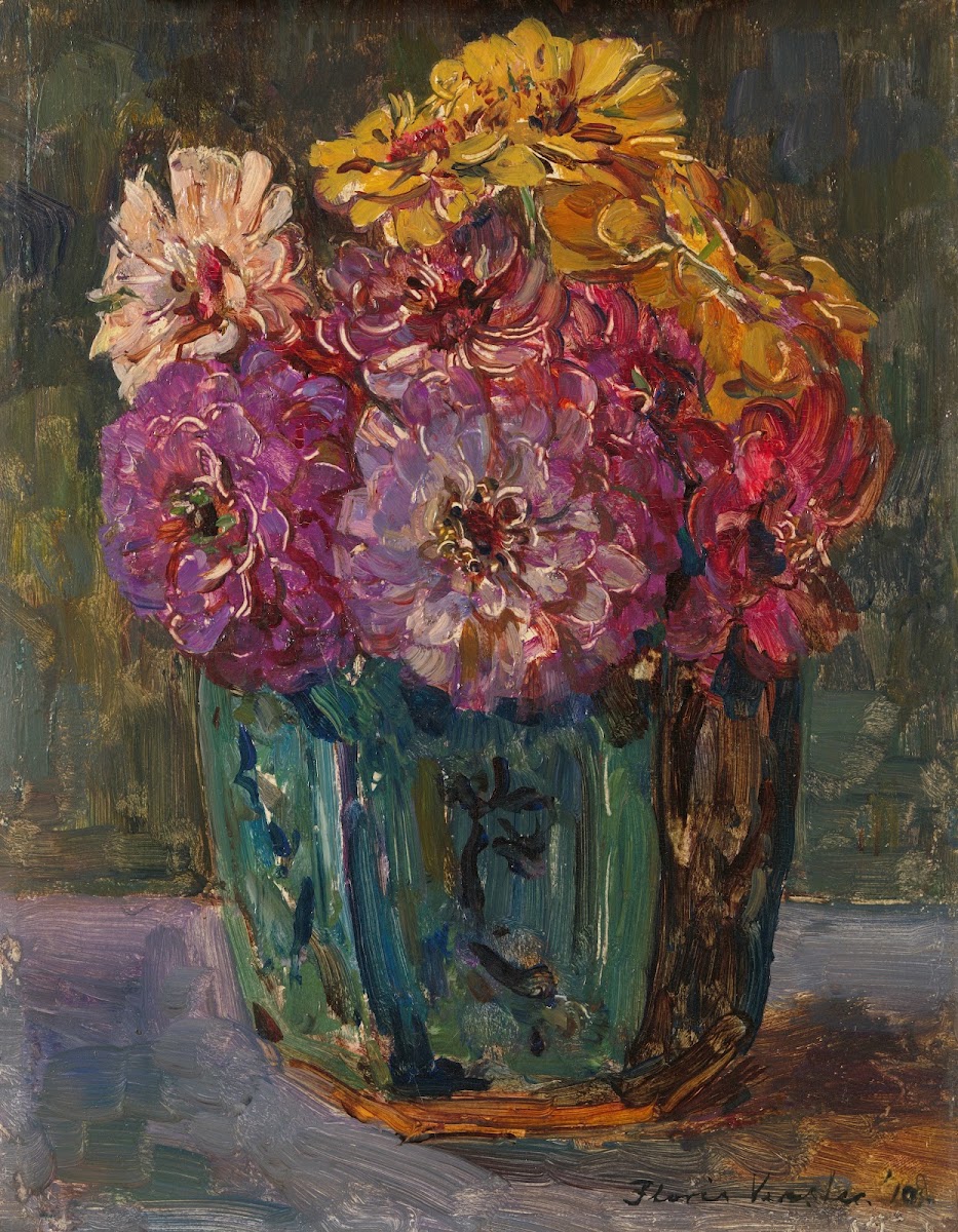 Still Life with Zinnias in a green Jar 1910