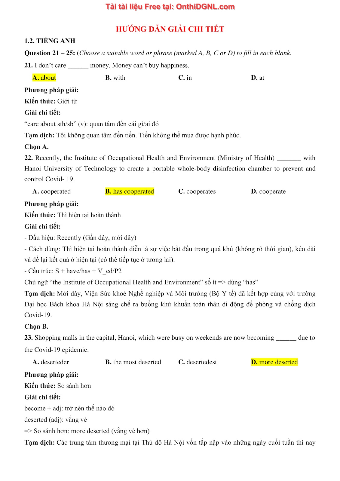 800 bài tập môn Tiếng Anh - Ôn thi ĐGNL ĐHQG TP HCM Phần 26