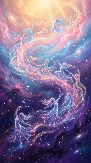 Surreal Cosmic Dance of Ethereal Figures in Pastel Nebulae - Free mobile Wallpaper