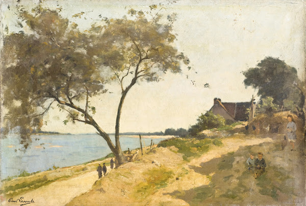 Bord de mer avec promeneurs sur un chemin