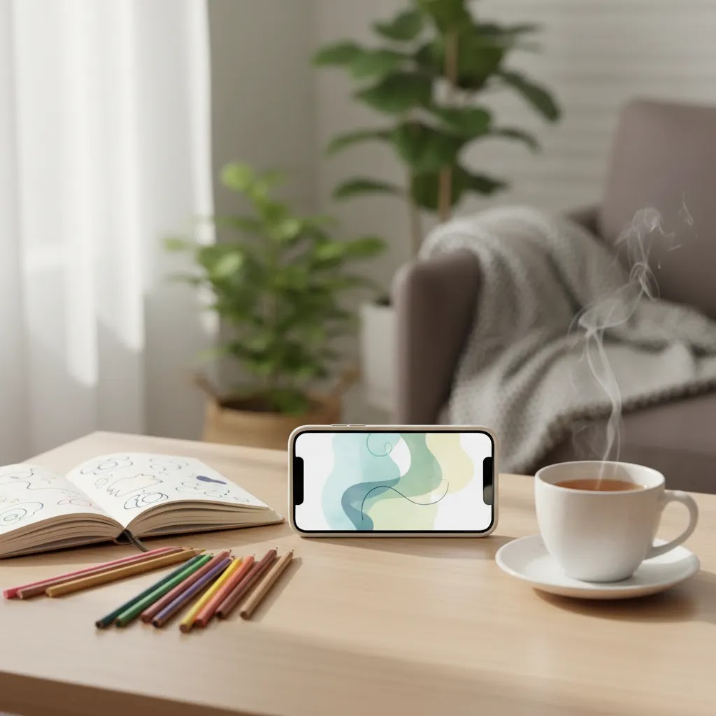 Art therapy Singapore at home with mobile app guidance and simple creative supplies