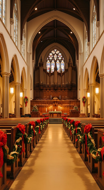 Historic Church Interior Decorated for Christmas Service - Free mobile Wallpaper