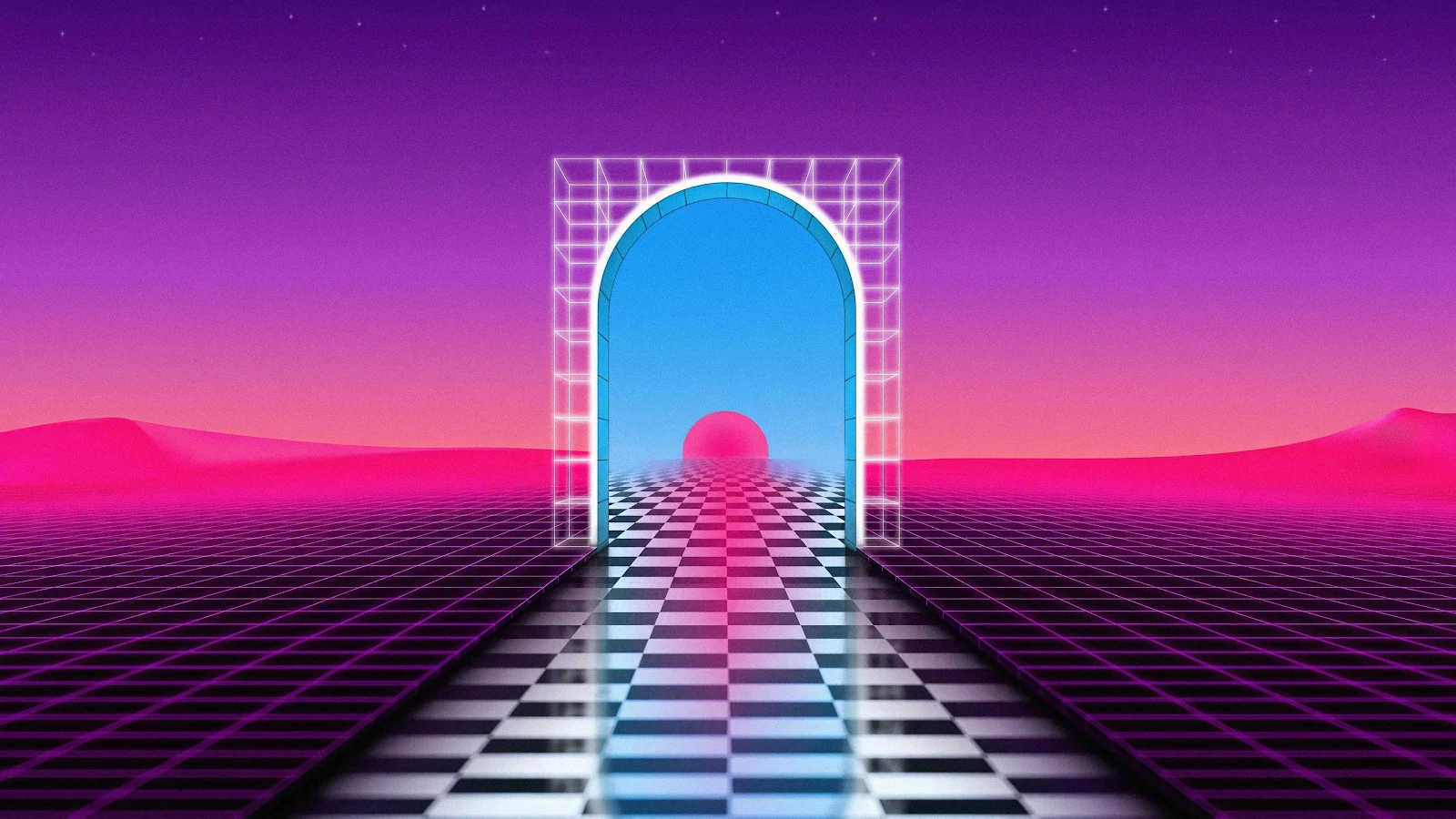 Retro Synthwave Arch Portal - Digital Art 4K Wallpaper (3840x2160)