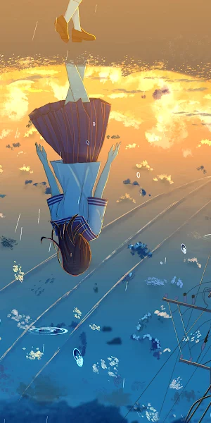 Anime Art, Reflection, Sky, Schoolgirl 4K Wallpaper Background