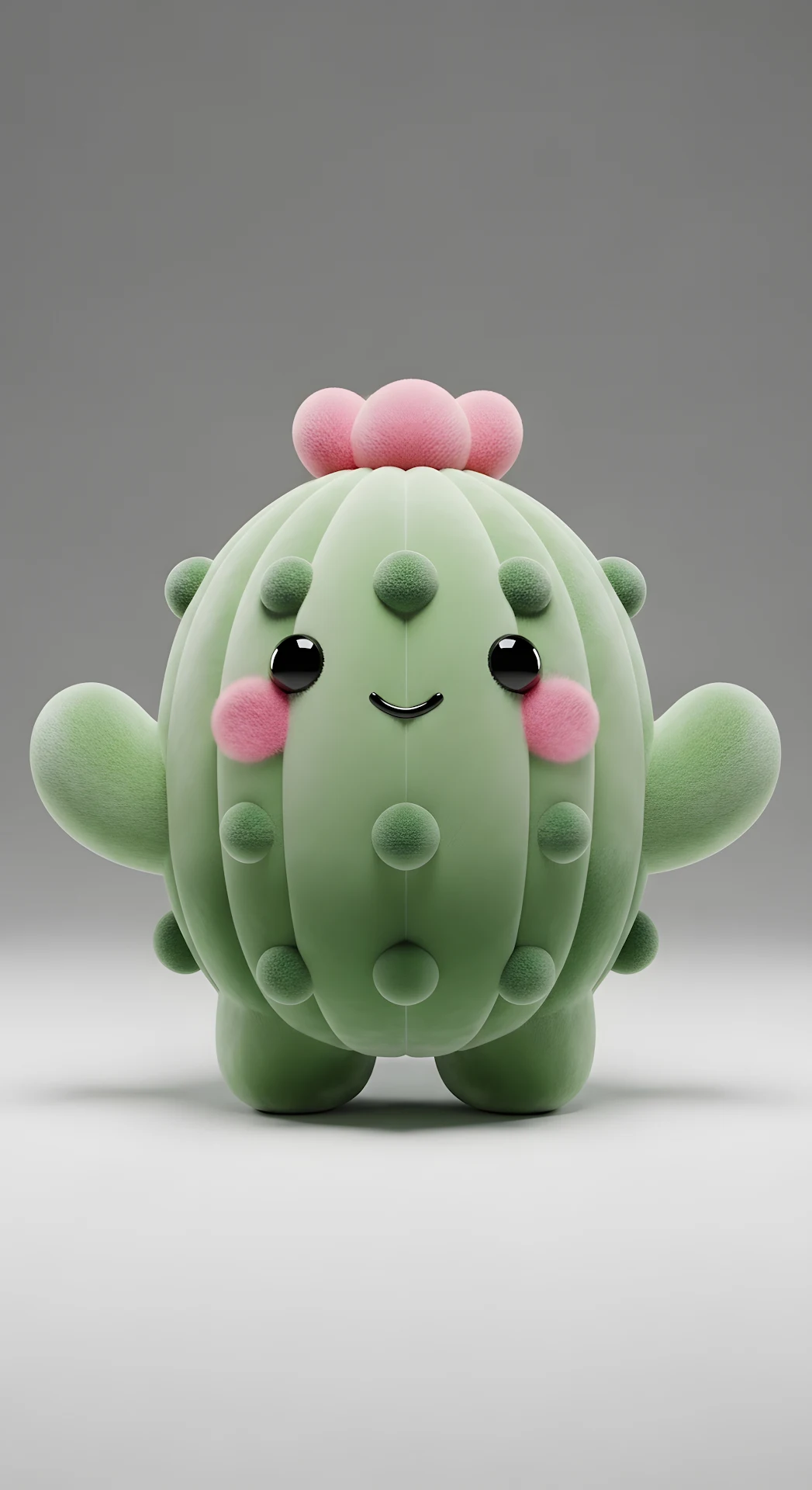 Adorable Fuzzy Kawaii Cactus Character 3D Render Illustration - Free 4K mobile Wallpaper