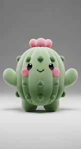 Adorable Fuzzy Kawaii Cactus Character 3D Render Illustration
