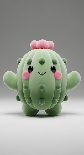 Adorable Fuzzy Kawaii Cactus Character 3D Render Illustration - Free mobile Wallpaper
