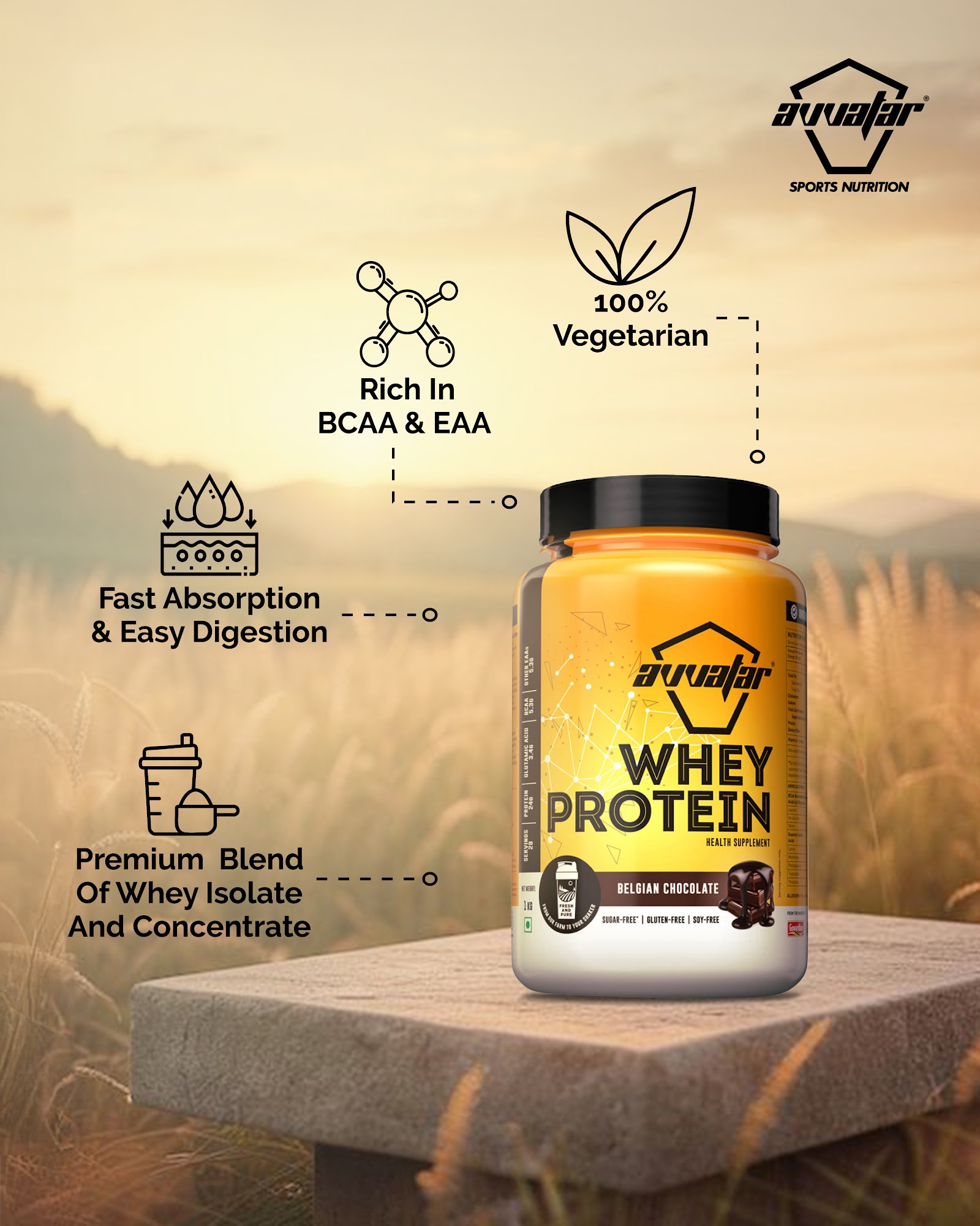 Avvatar Whey Protein Belgian Chocolate Flavour, 1 Kg
