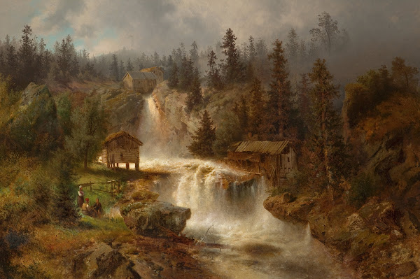 Figures Before a Mill in a Mountainous River Landscape At the Mill Falls circa 1
