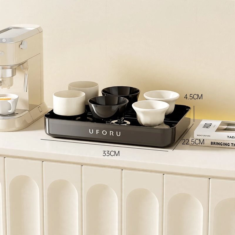 Desk organizer for cups with drip tray, multi-tiered