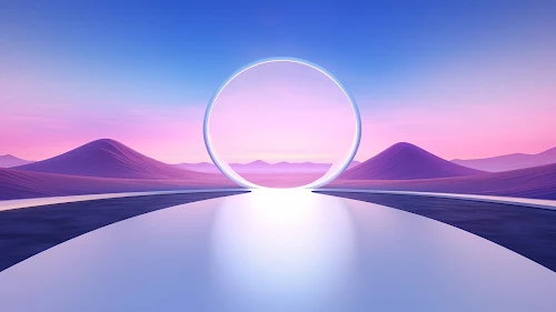 Ai Art, Minimalism, Landscape, Circle, Pastel 5K Wallpaper Background