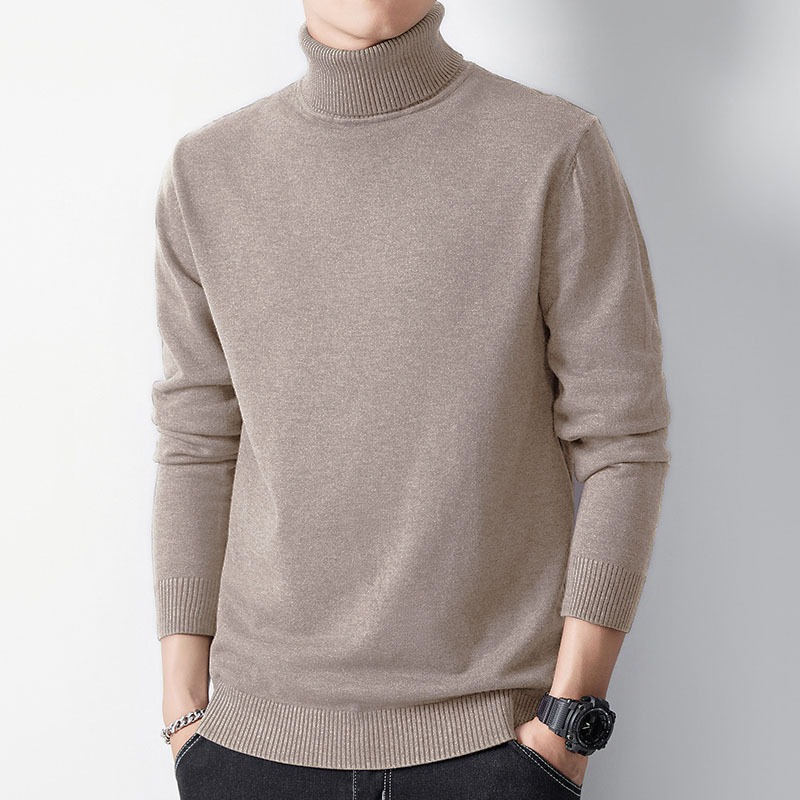 Men's knit sweater with high collar, fitted