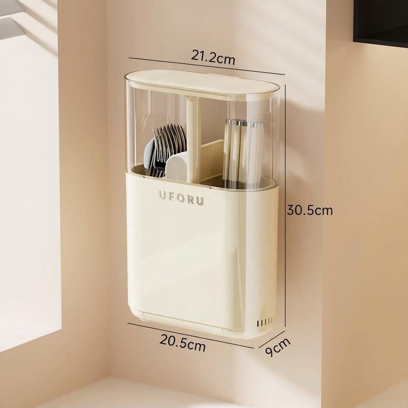 Chopstick holder with push button and drainage
