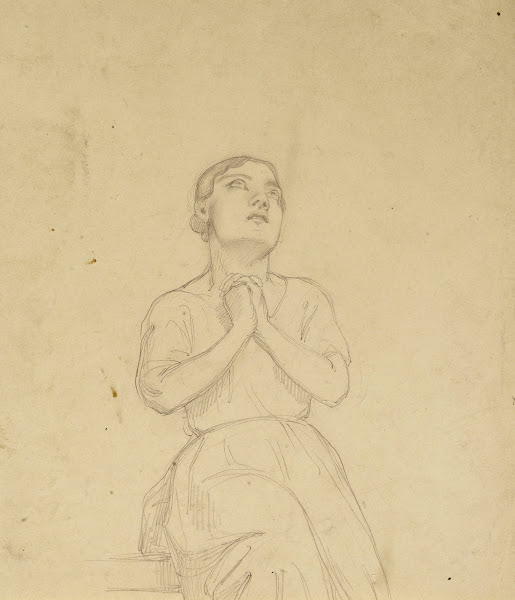 Femme assise mains jointes au recto 19th century
