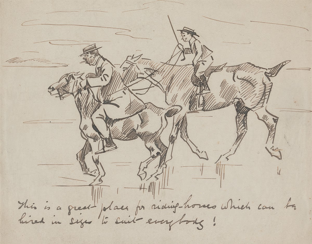 A Man and a Boy Riding on a Beach