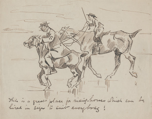 A Man and a Boy Riding on a Beach