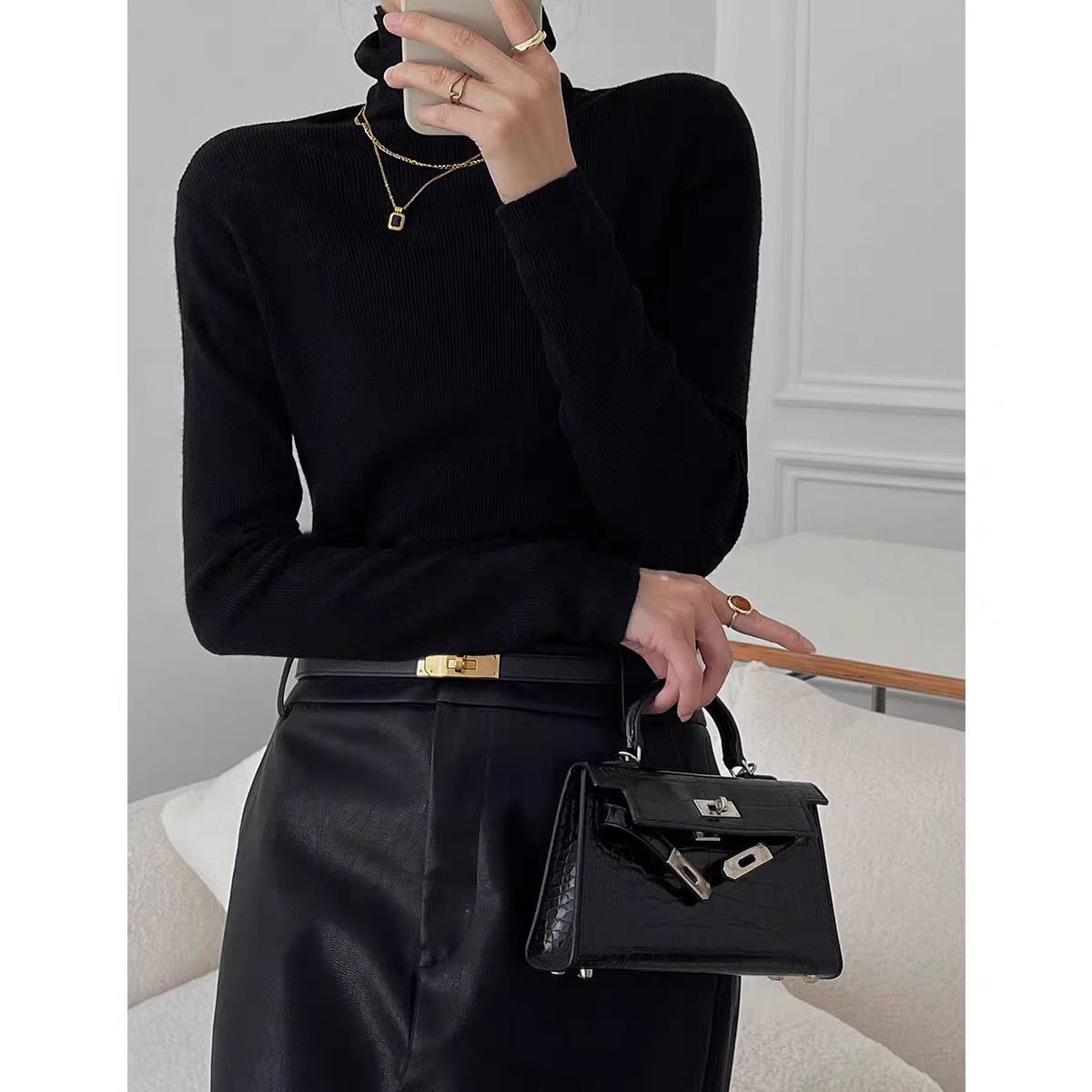 Women's Cashmere Wool Sweater, Thin, Stand-up Collar