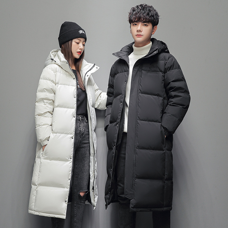Long unisex down coat, knee-length