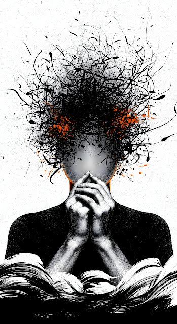 Dark, Textured Abstract Expressionist Portrait of a Figure with Hands Clasped in Grief/Stress - Free mobile Wallpaper