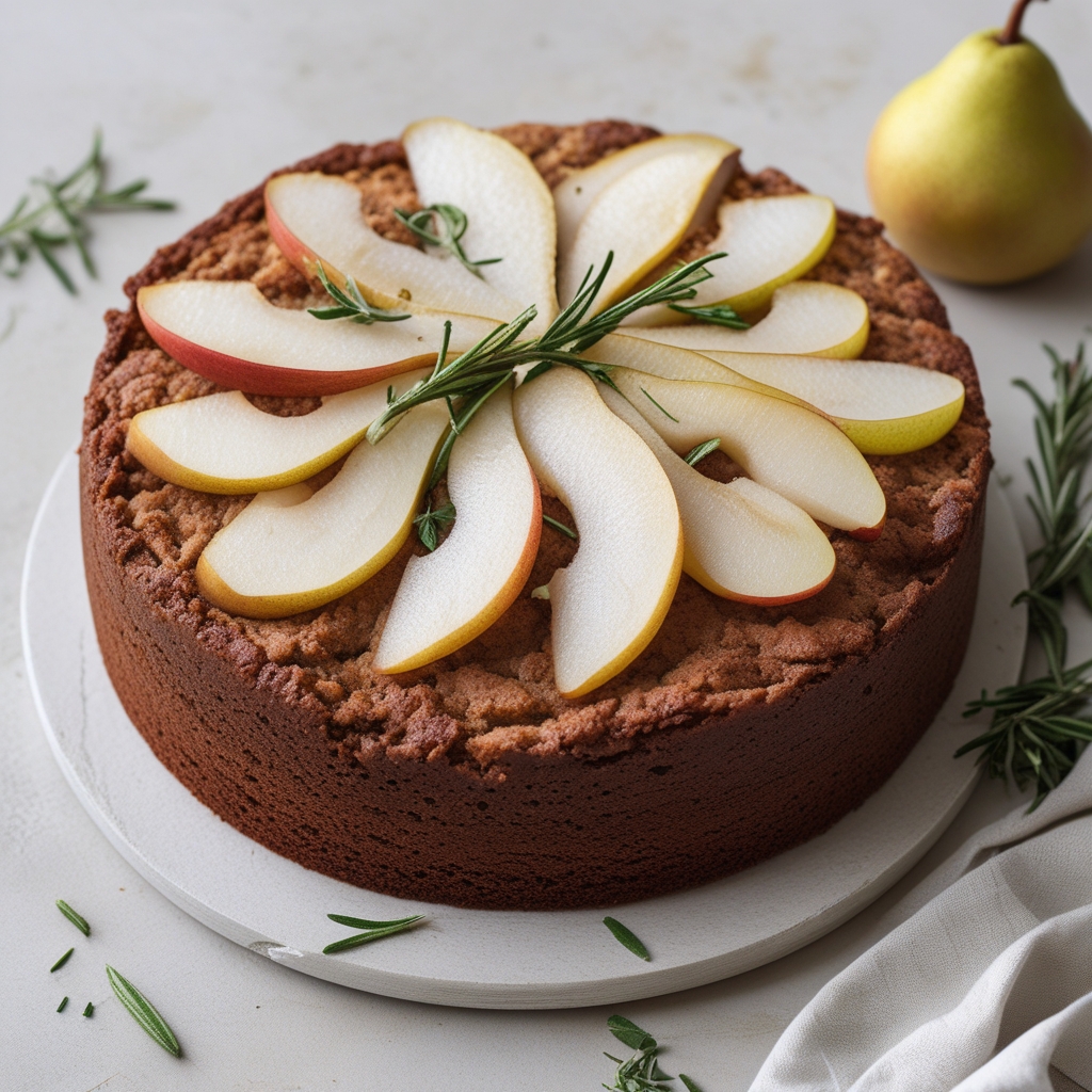 Brown Butter Pear & Rosemary Almond Cake