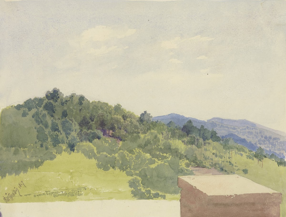 Berglandschaft von einer Burganlage aus betrachtet 1847