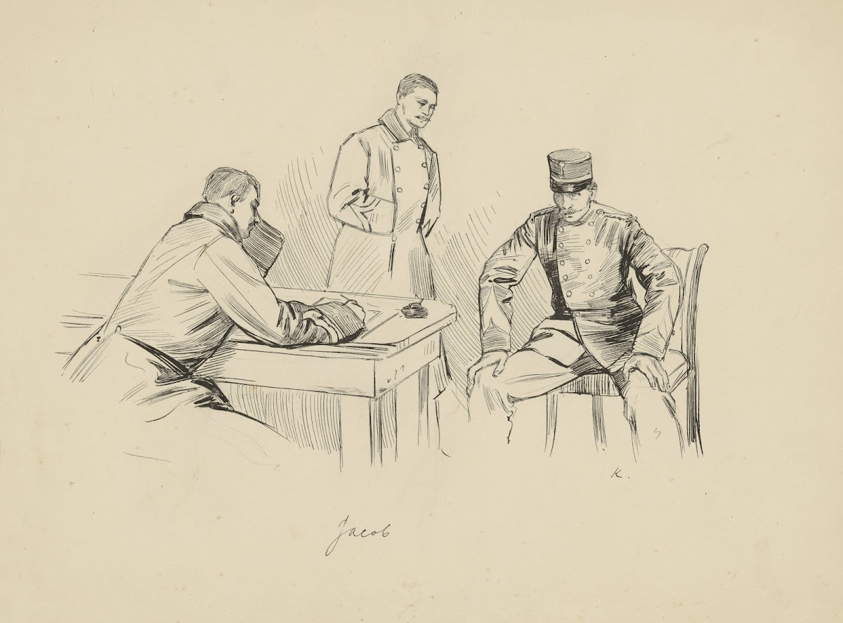 Drie mannen rond een tafel 1898
