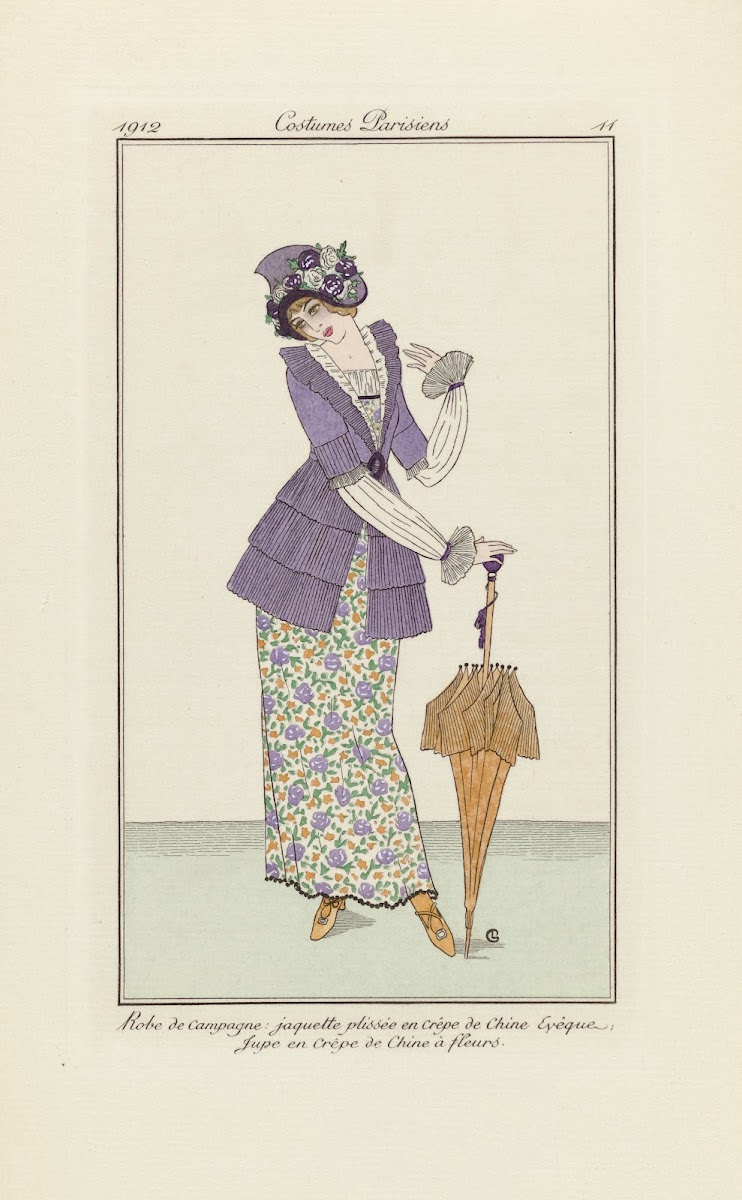Robe de campagne jaquette plissée en Crêpe de Chin 1912