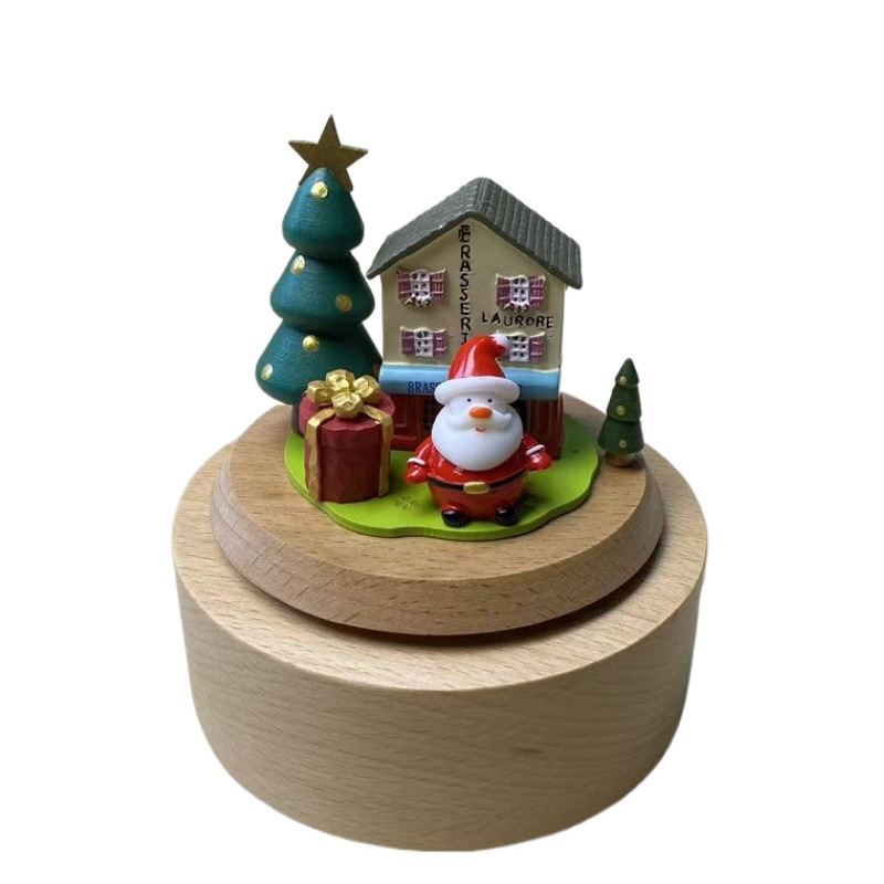 Christmas music box made of wood with winding mechanism