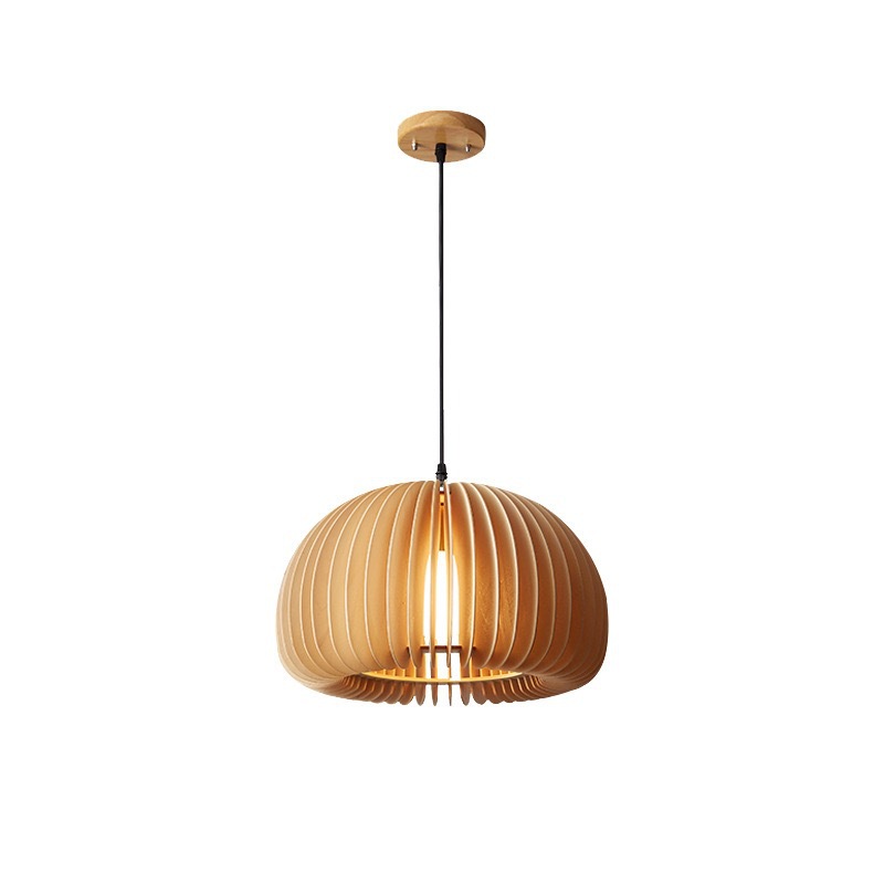Wood Pendant Lamp with LED, Height Adjustable