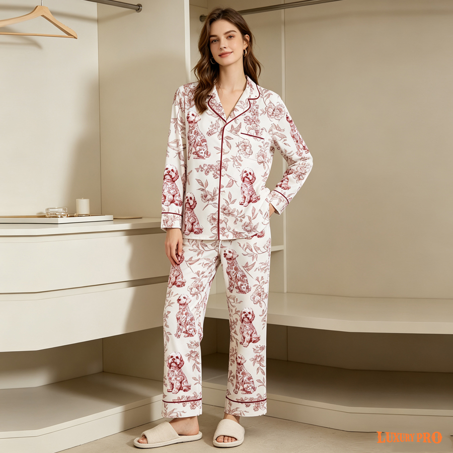 AOP Binded edged TRB satin pocket pajama set-BB-TRBSDKDSYTZ