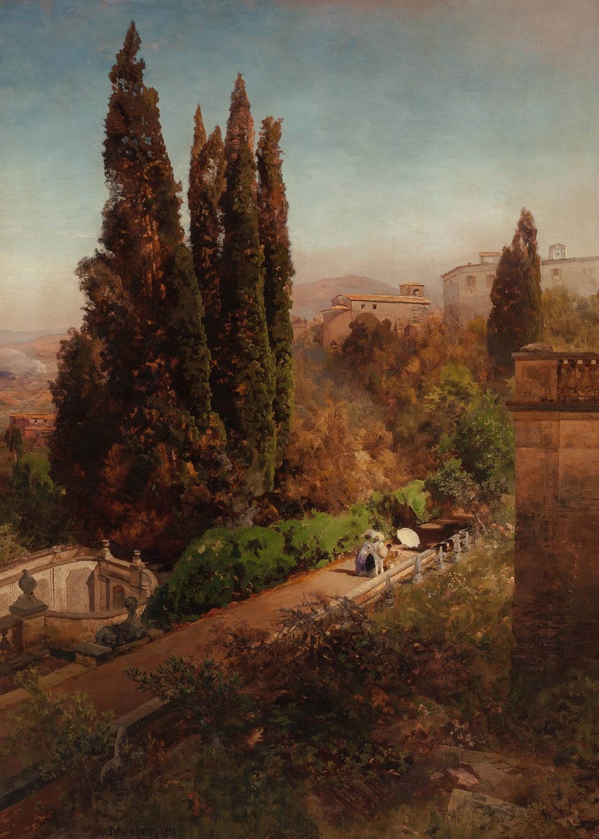 View from high in the gardens of Villa Torlonia Frascati Rome 1881