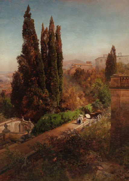View from high in the gardens of Villa Torlonia Frascati Rome 1881