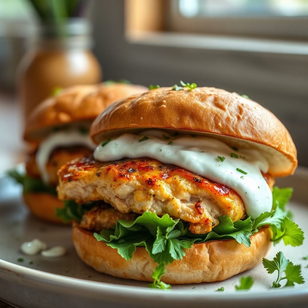 Juicy Greek Chicken Burgers with Creamy Tzatziki Sauce (Easy 30-Minute Meal) finished