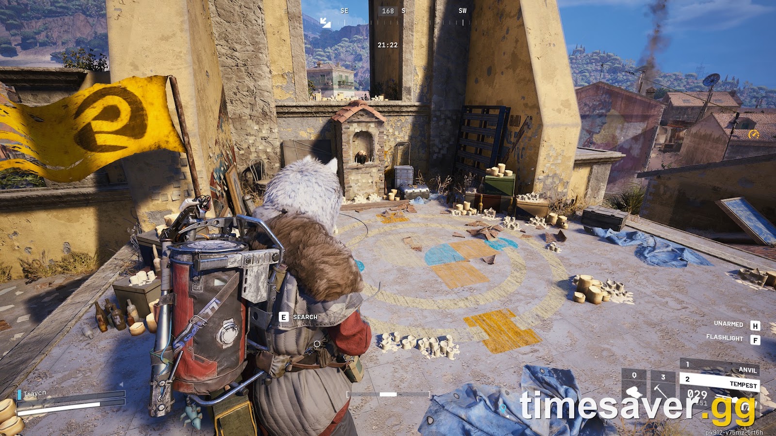 ARC Raiders Soul's Offering rooftop shrine at the Santa Maria Houses, marked by a yellow flag