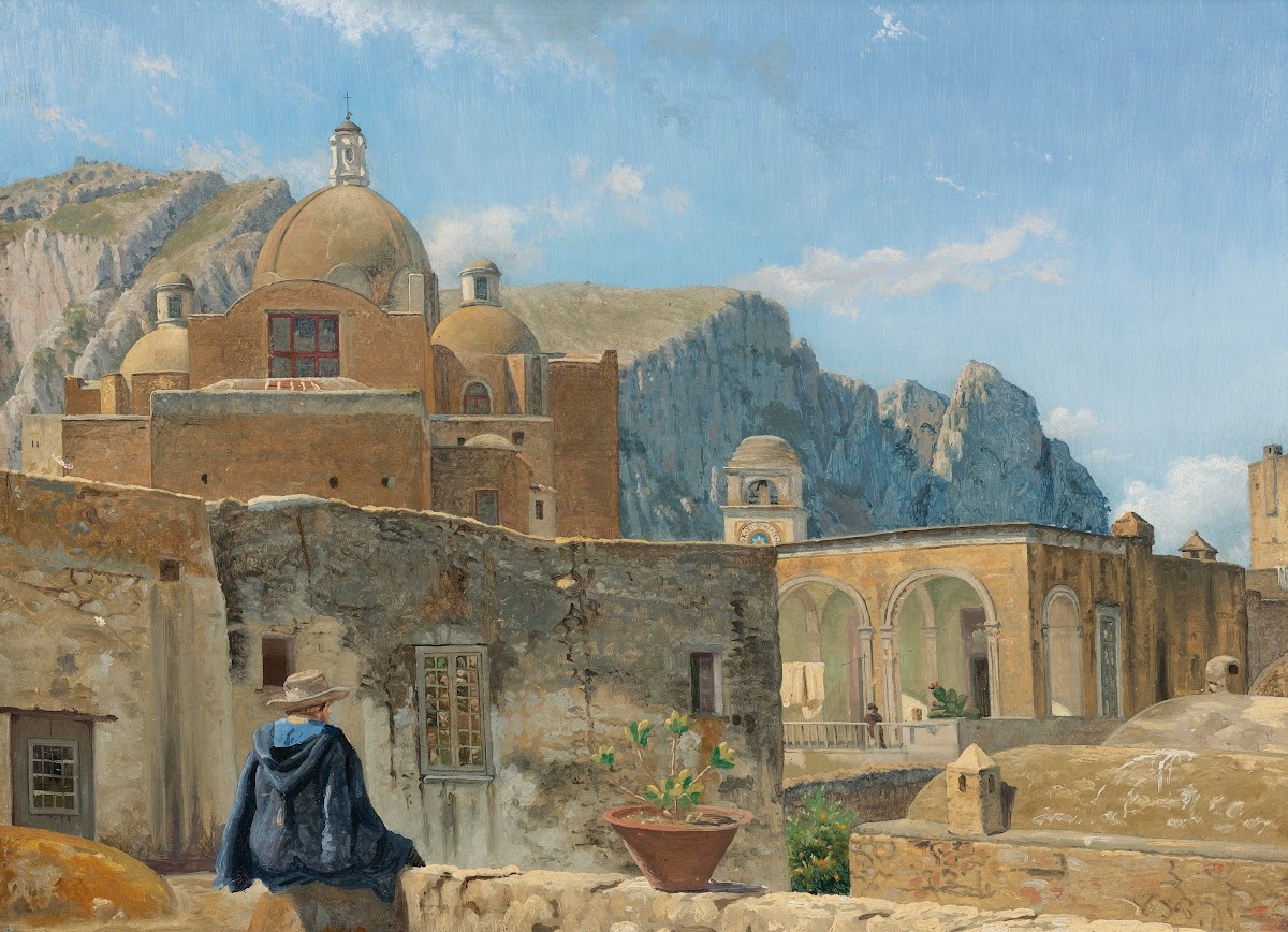 A Young Boy Seated On A Wall Overlooking Capri Ca 1850 52