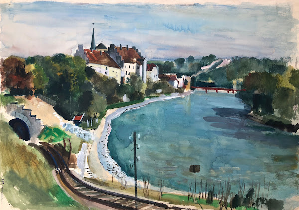 Wasserburg am Inn  mit Innberge Vorne links der Wasserburger Eisenbanhtunnel
