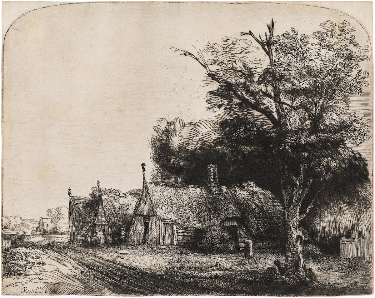Landscape with three gabled Cottages beside a Road 1650