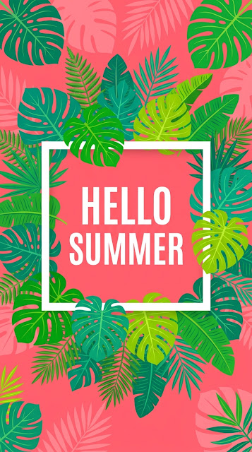 Hello Summer Text With Tropical Leaves On Pink Background - Free mobile Wallpaper