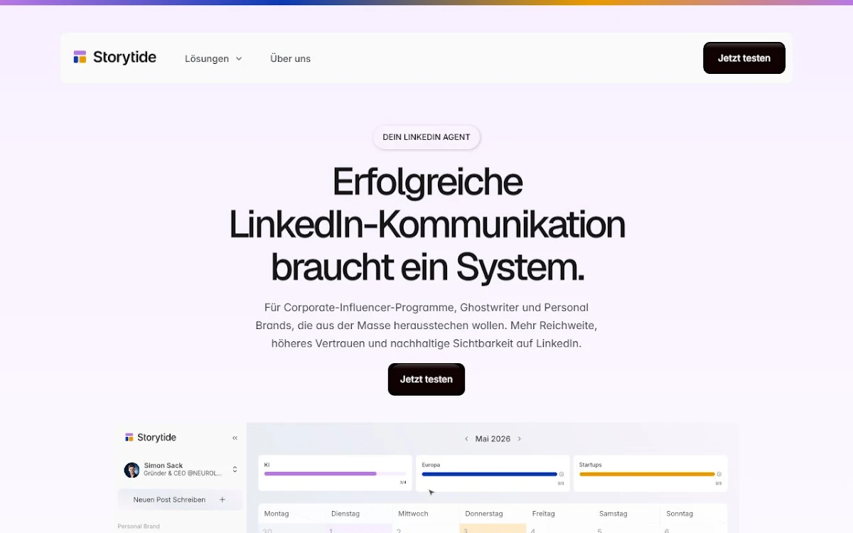 Captura de Storytide.io - Corporate Influencing