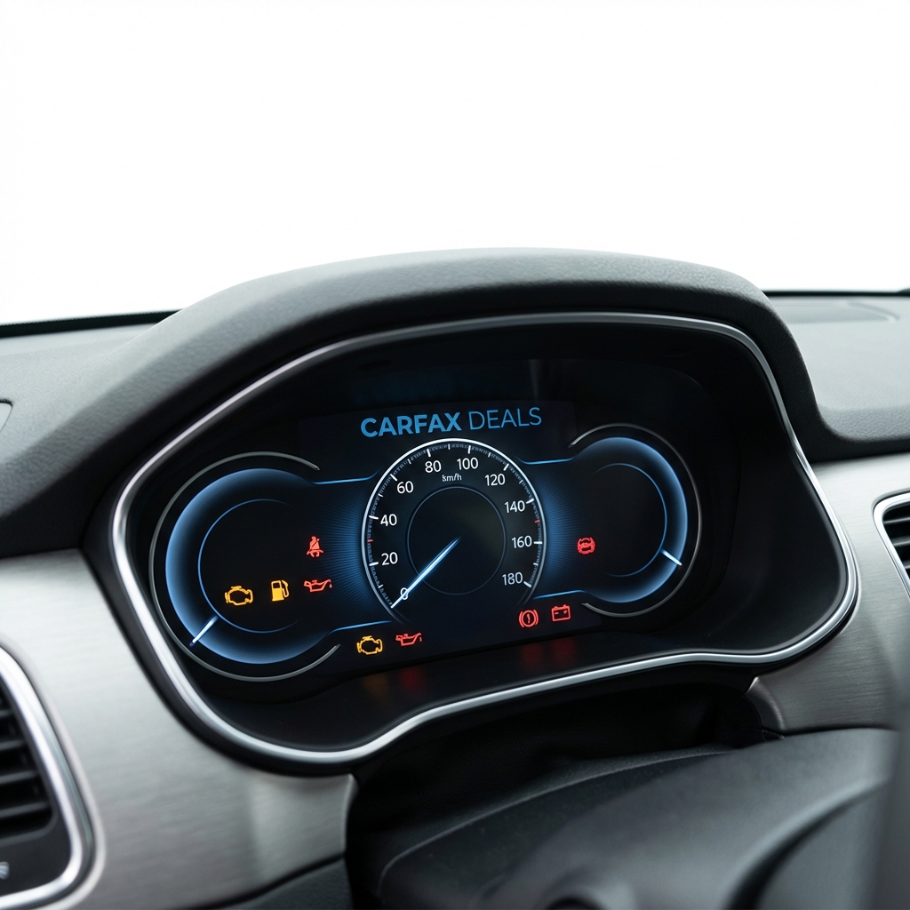 Close up of a Chrysler 300 instrument cluster with illuminated warning lights on a clean white background ideal for chrysler 300 for sale listing