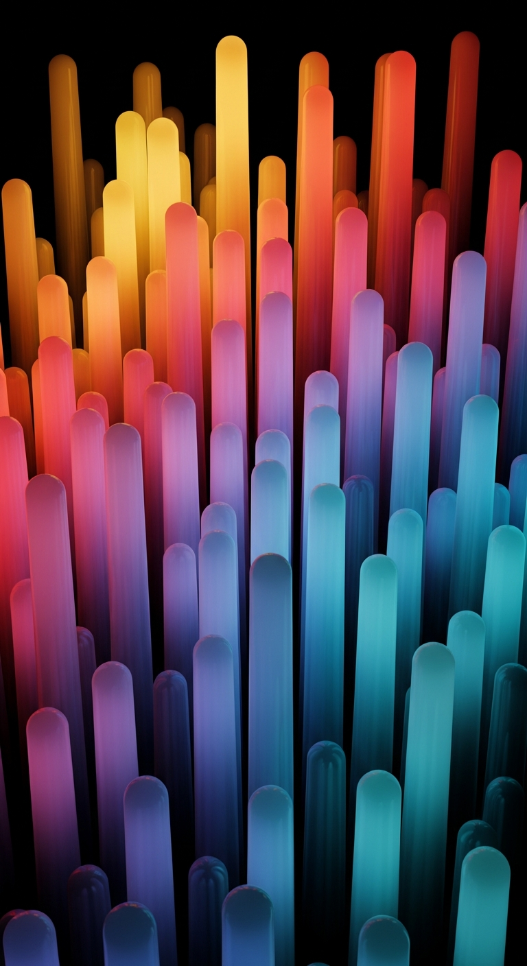 Abstract Digital Art of Vertical Rounded Capsules with Gradient Neon Light Glow - Free 4K mobile Wallpaper