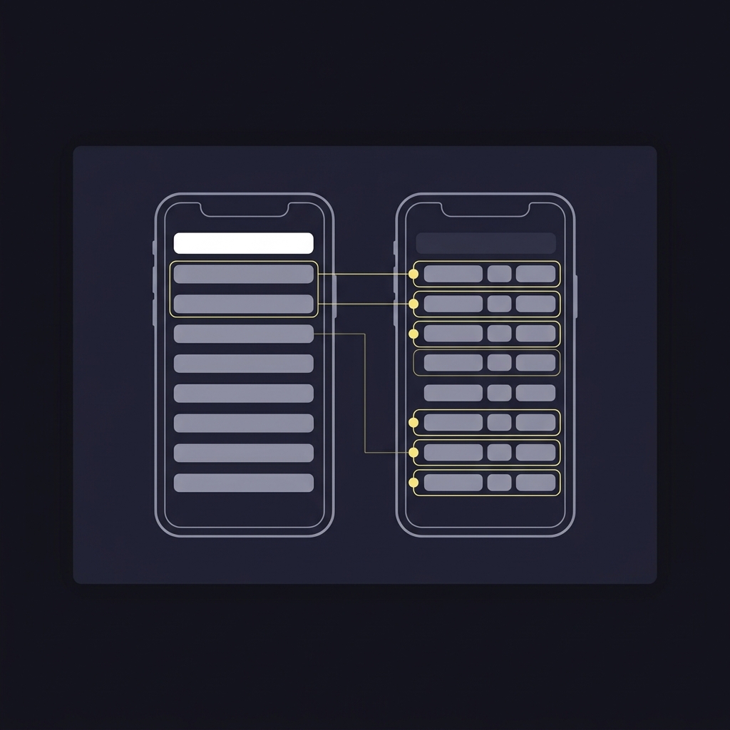 Minimalist 2D vector showing two side by side screens comparing a shared screenshot and an in app bet slip app history entry with corresponding fields highlighted in accent color f5e79d